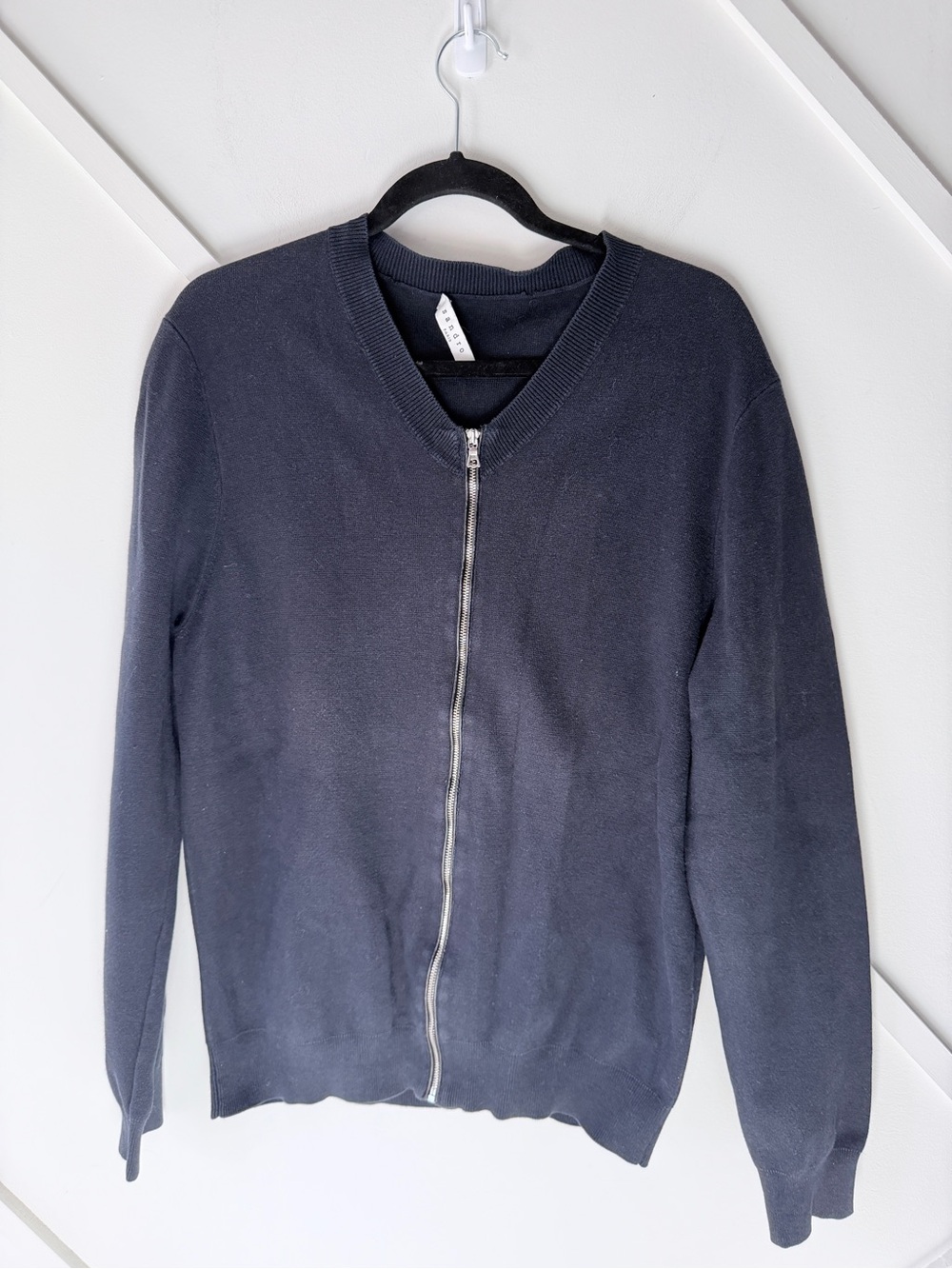 Sandro Paris Men’s Cotton Cashmere Full Zip Cardigan XL Navy| French Luxury